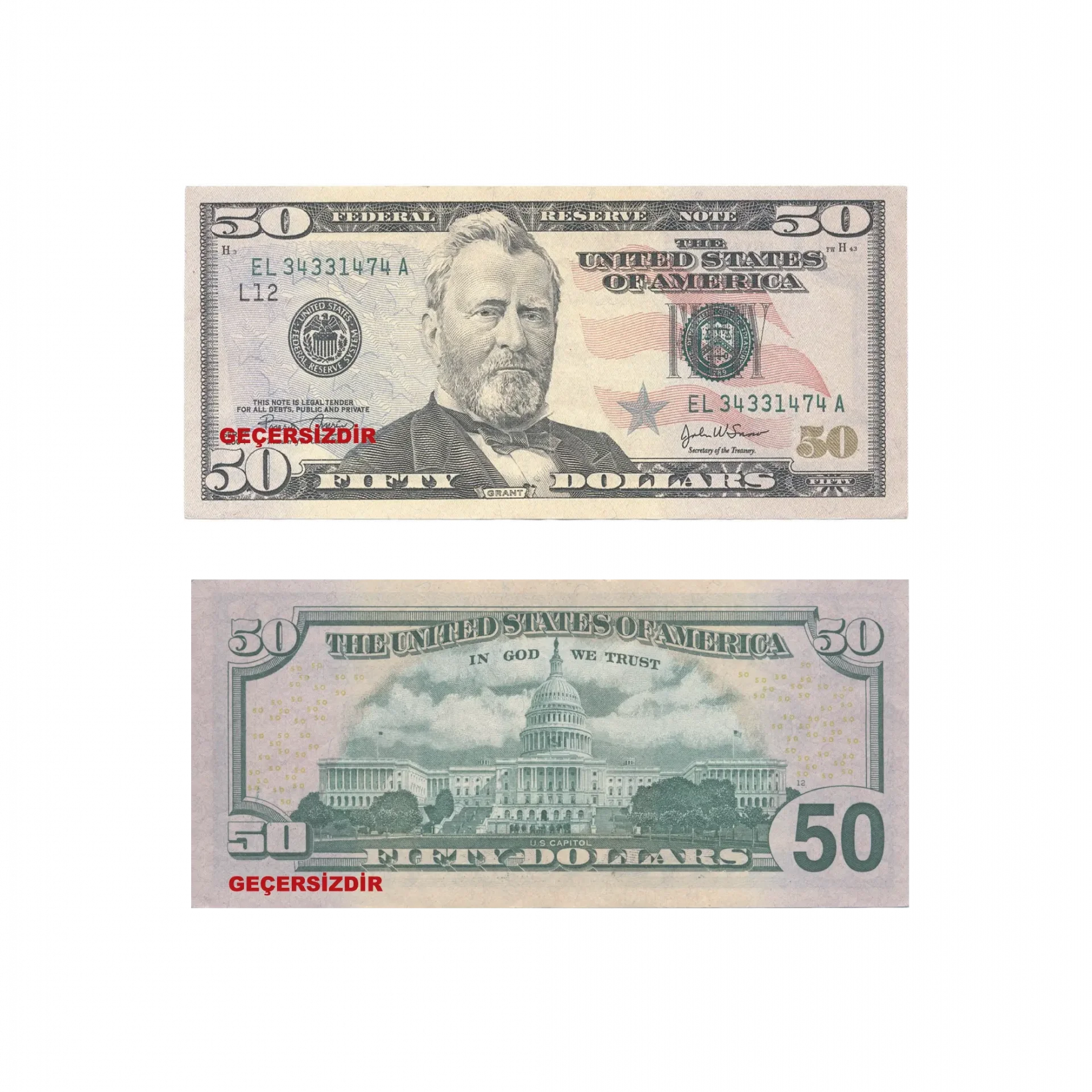 Oyuncak Kağıt Para 50 USD