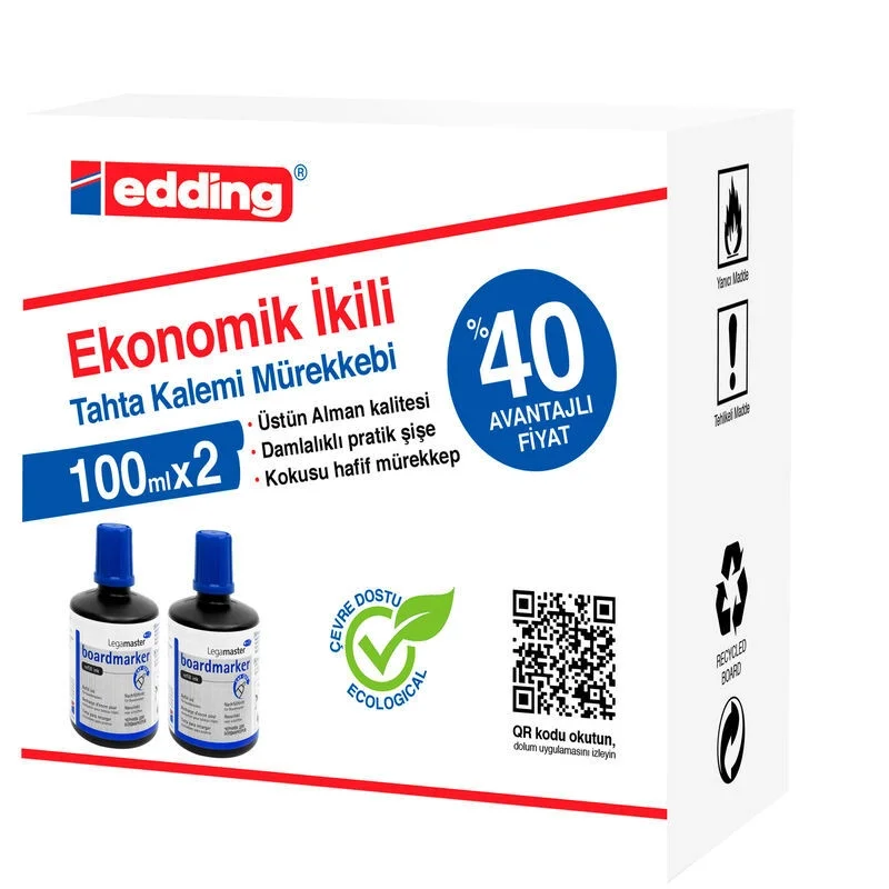 Edding Legamaster Tahta Kalemi Mürekkebi 100 ml. MAVİ x 2'li Kutu