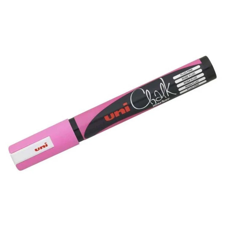 Uni Chalk 1.8-2.5 mm Yuvarlak Uç Su Bazlı Sıvı Tebeşir Kalemi Fosforlu Pembe