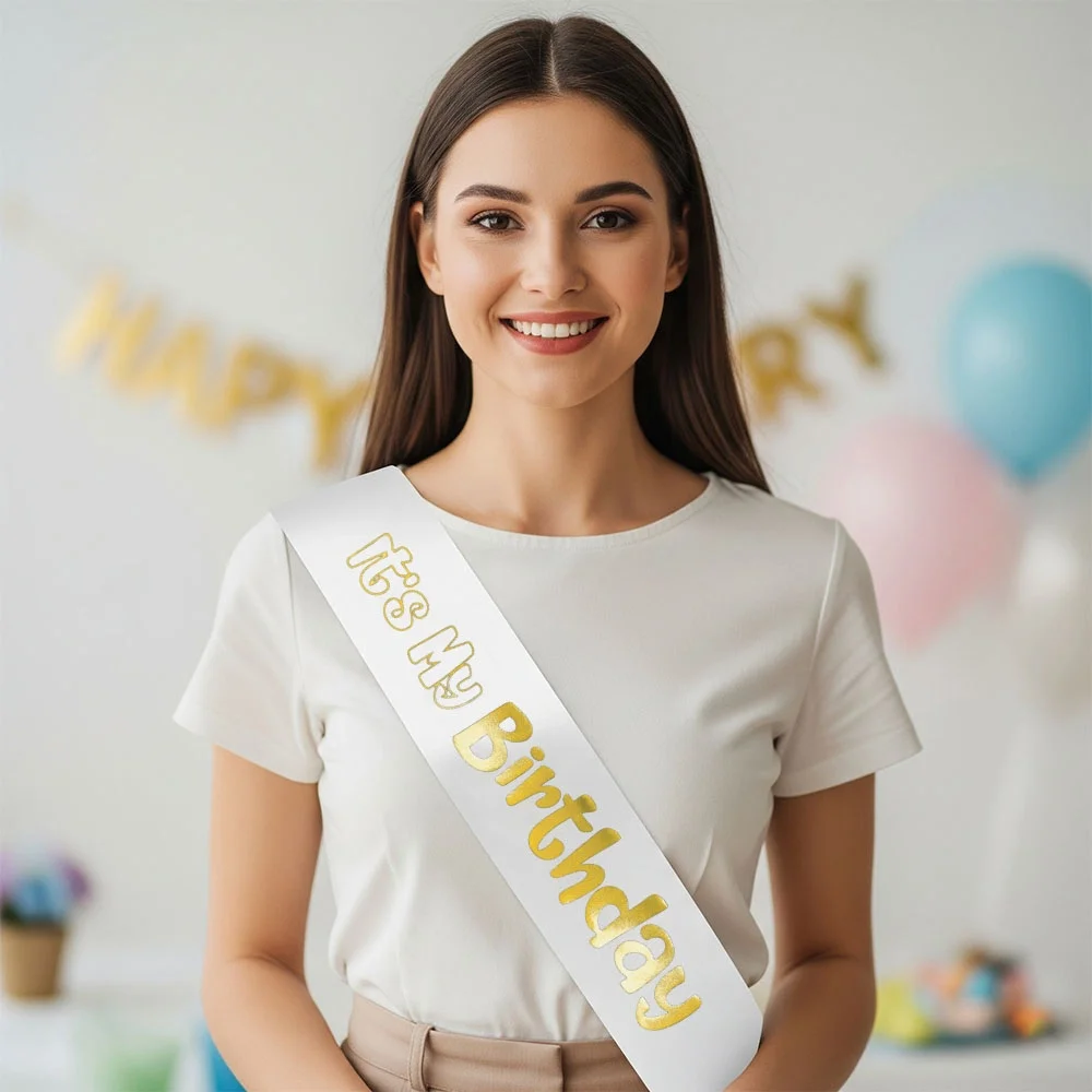 Its My Birthday Baskılı Varaklı Lüks Kuşak -Altın-