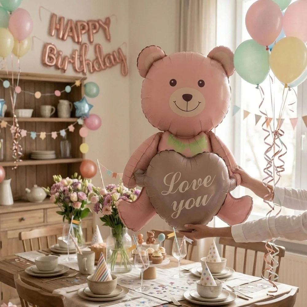 Love You Yazılı Kalp Tutan Ayıcık Folyo Balon