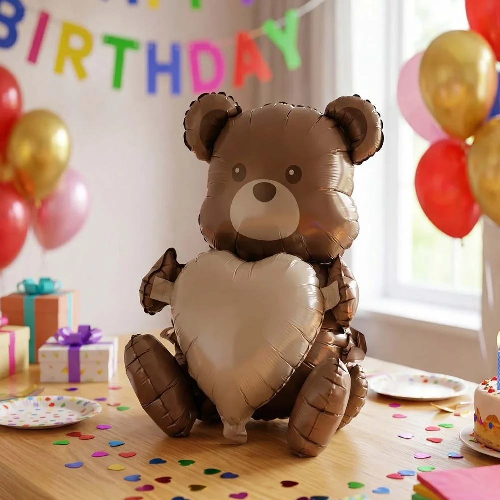 Elinde Kalp Tutan Sevimli Ayıcık Folyo Balon
