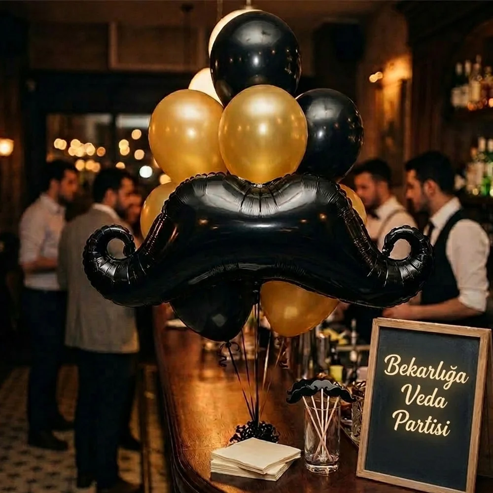 Siyah Bıyık Şekilli Folyo Balon