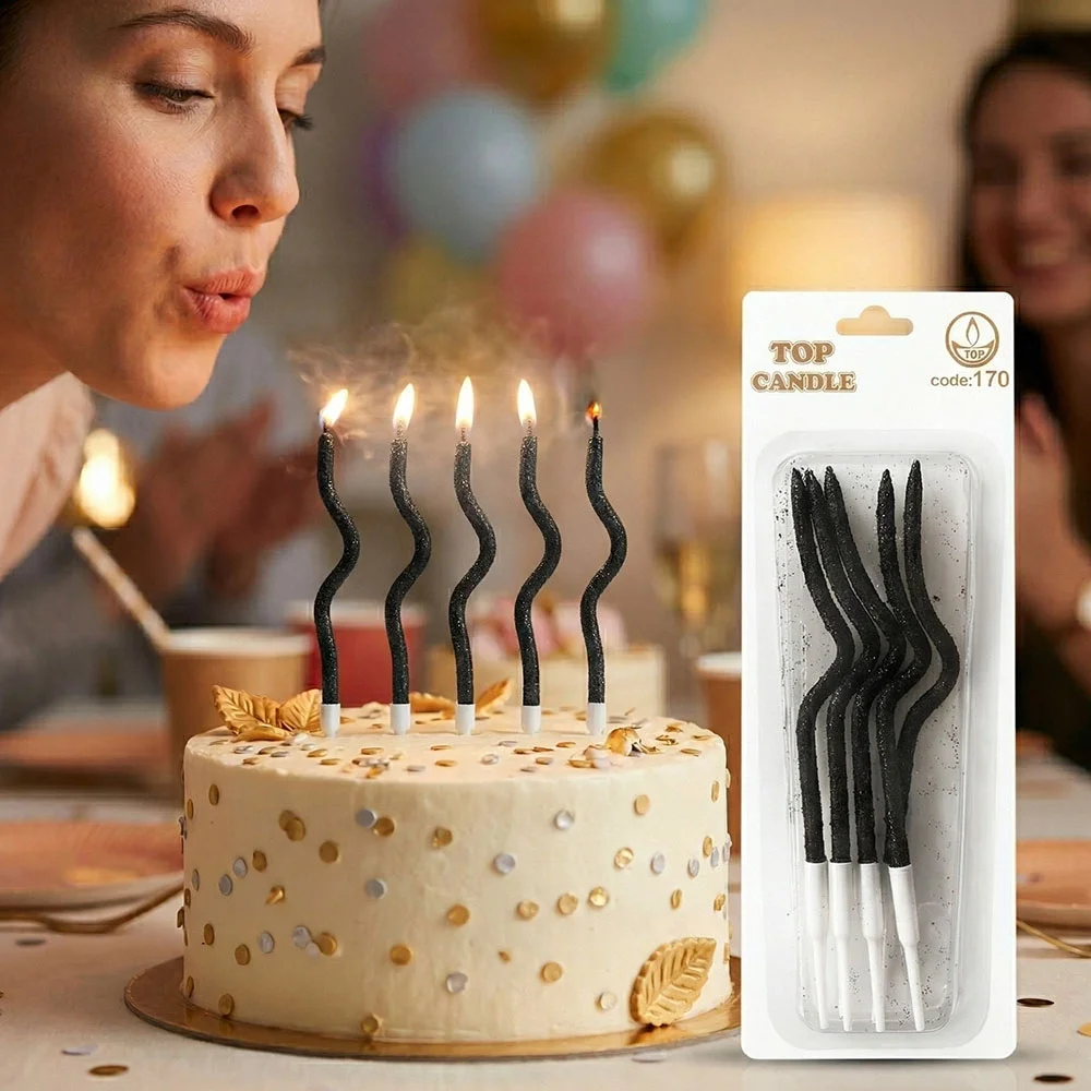 Siyah Simli Kıvrımlı Doğum Günü Pasta Mumu