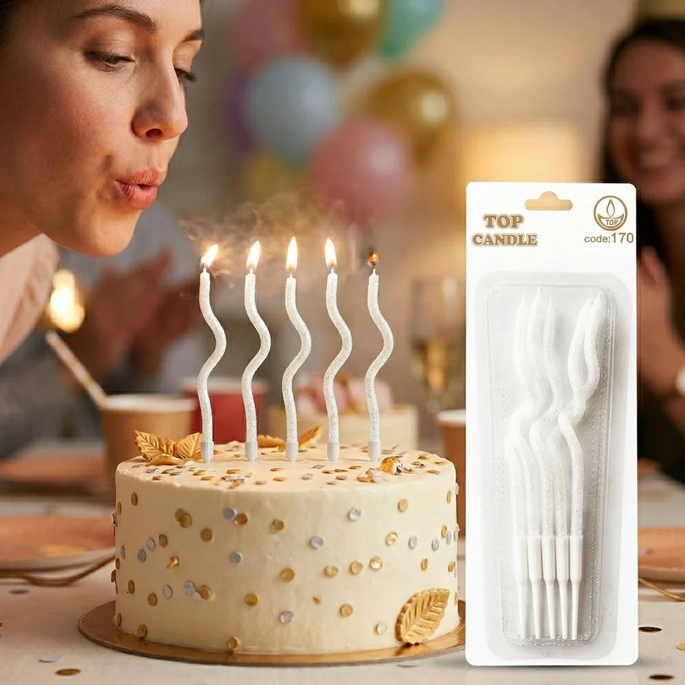 Beyaz Simli Kıvrımlı Doğum Günü Pasta Mumu