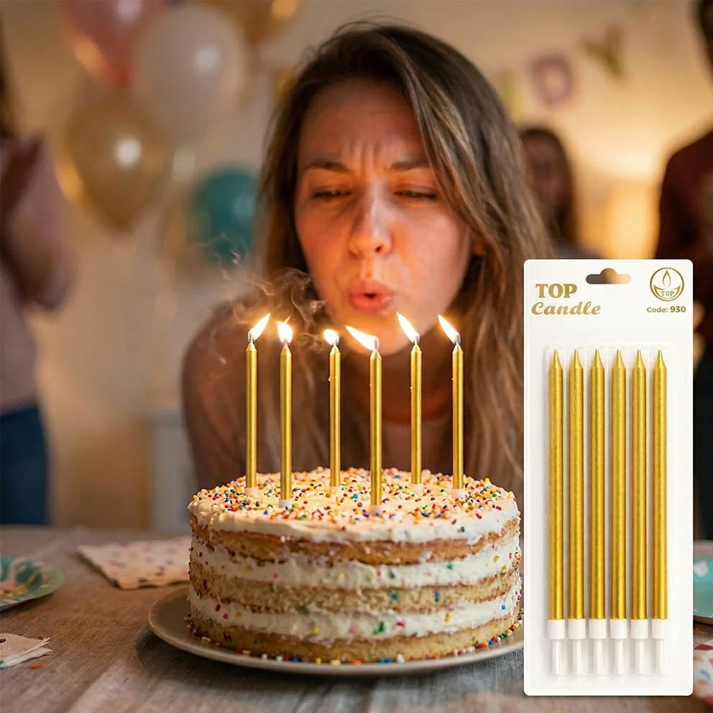 Altın Uzun Pasta Mum Seti 15cm 6 Parça