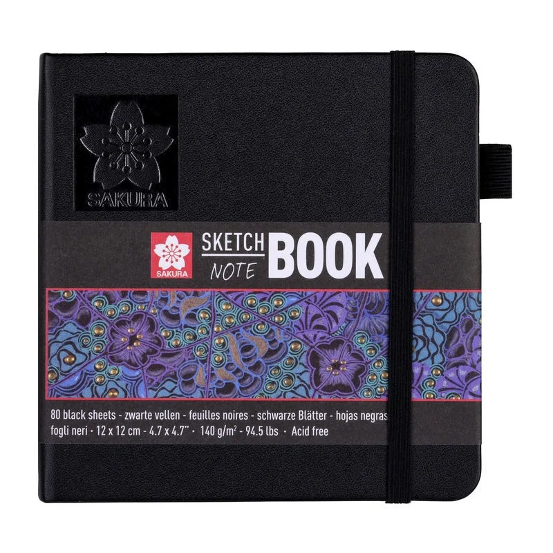 Sakura Sketchbook Sert Kapak Eskiz Çizim Defteri Siyah Kağıt 140 gr. 12x12 cm. 80 yaprak