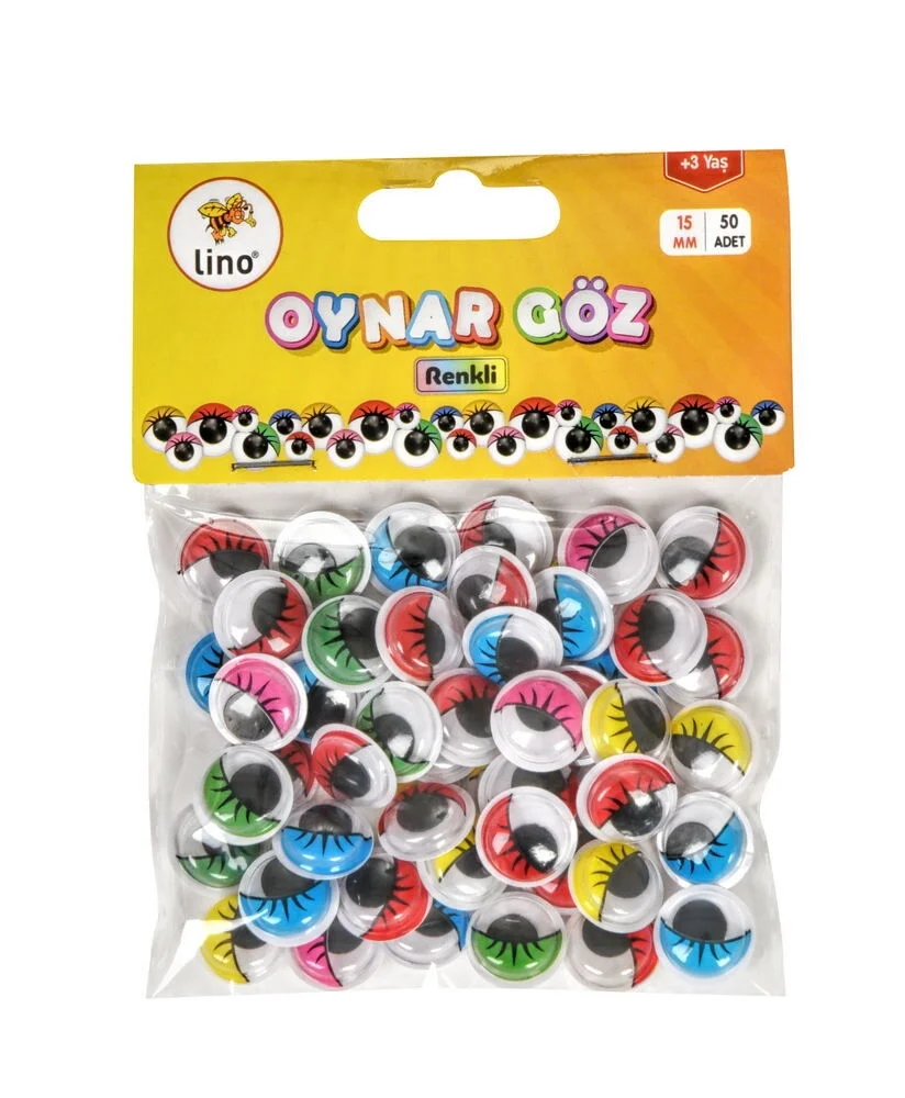 Lino Karışık Renkli Oynar Göz 15 mm 50'li Paket