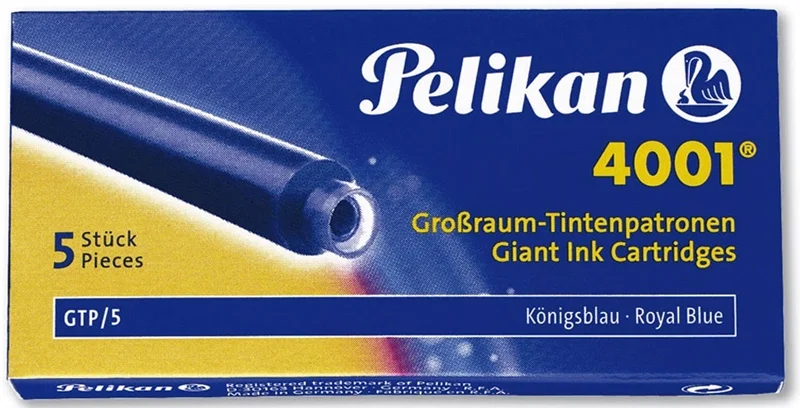 Pelikan 4001 Uzun Dolma Kalem Kartuşu 5'li Kutu MAVİ