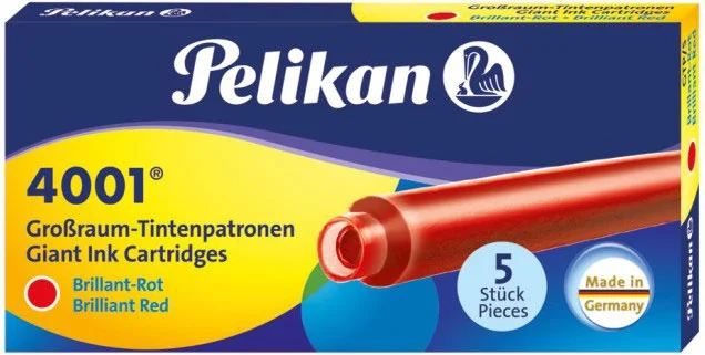 Pelikan 4001 Uzun Dolma Kalem Kartuşu 5'li Kutu KIRMIZI