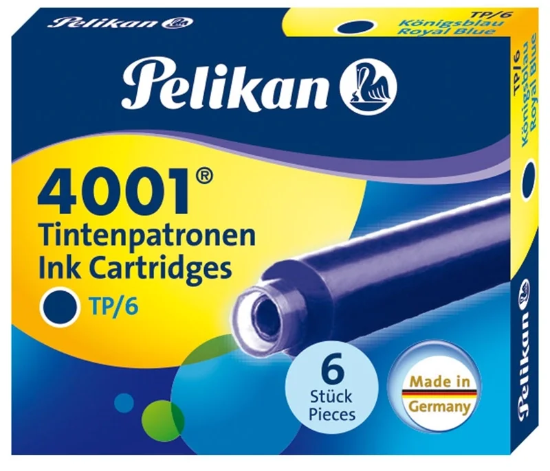 Pelikan 4001 Kısa Dolma Kalem Kartuşu 6'lı MAVİ