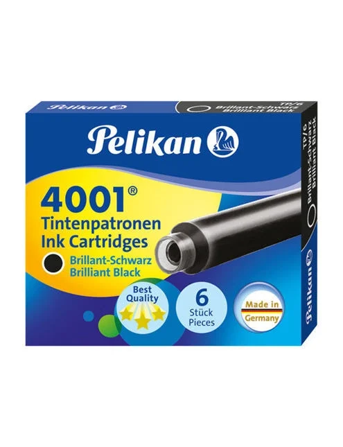 Pelikan 4001 Kısa Dolma Kalem Kartuşu 6'lı SİYAH
