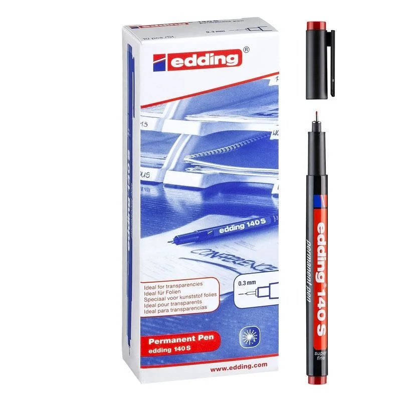 Edding 140 S Çok Amaçlı Permanent Kalem (Asetat Kalemi)  KIRMIZI 10'lu Kutu