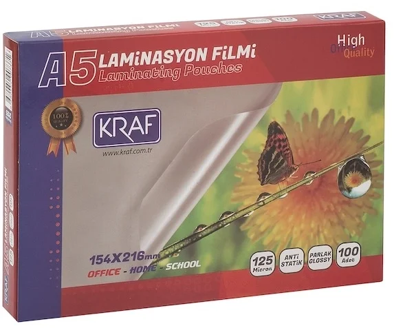 Kraf Laminasyon Filmi Parlak A5 125 Micron 100'lü