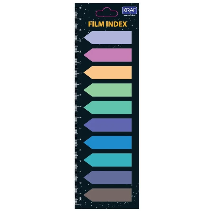 Kraf Index Film (PP) Yapışkanlı Not Kağıdı Ok Şekilli 12x44 mm. 10 Renk x 20 yaprak