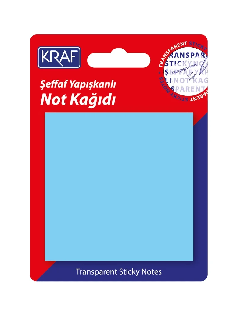 Kraf Şeffaf Post-it Yapışkanlı Not Kağıdı 76x76 mm. 50 yaprak ŞEFFAF MAVİ