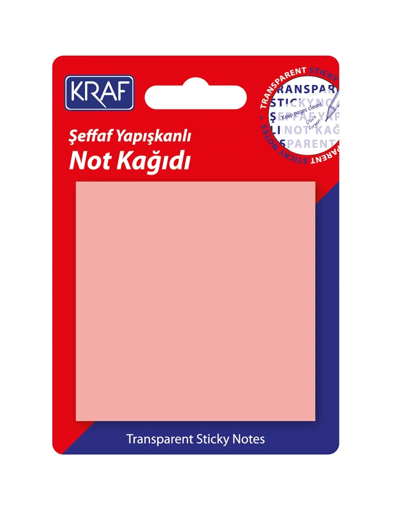 Kraf Şeffaf Post-it Yapışkanlı Not Kağıdı 76x76 mm. 50 yaprak ŞEFFAF PEMBE