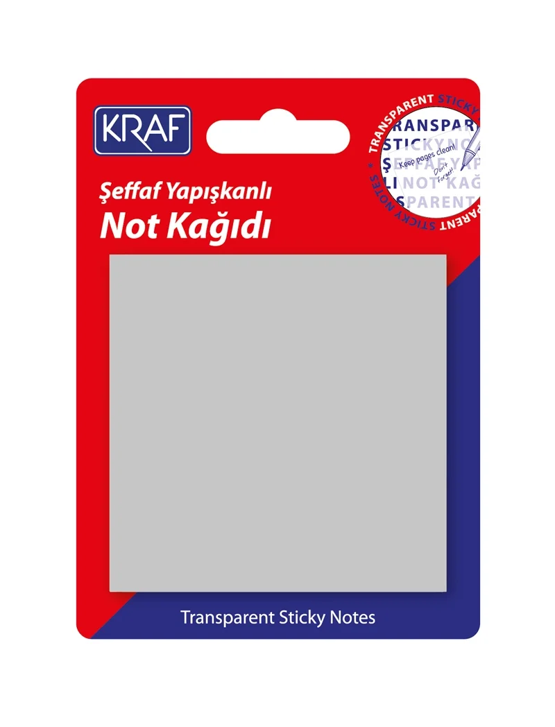 Kraf Şeffaf Post-it Yapışkanlı Not Kağıdı 76x76 mm. 50 yaprak ŞEFFAF GRİ