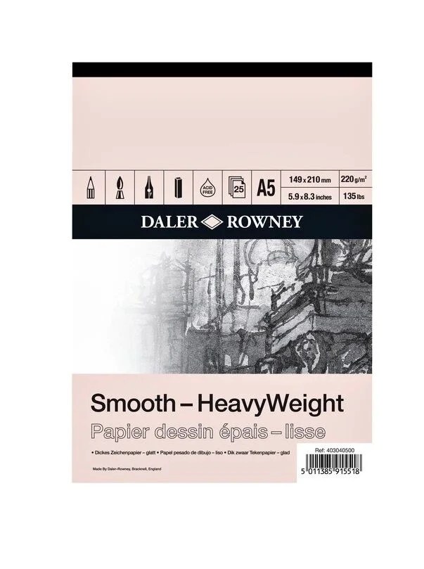Daler Rowney Smooth Heavyweight Sketchbook Eskiz Çizim Defteri 220 Gr.  A5 25 Sayfa
