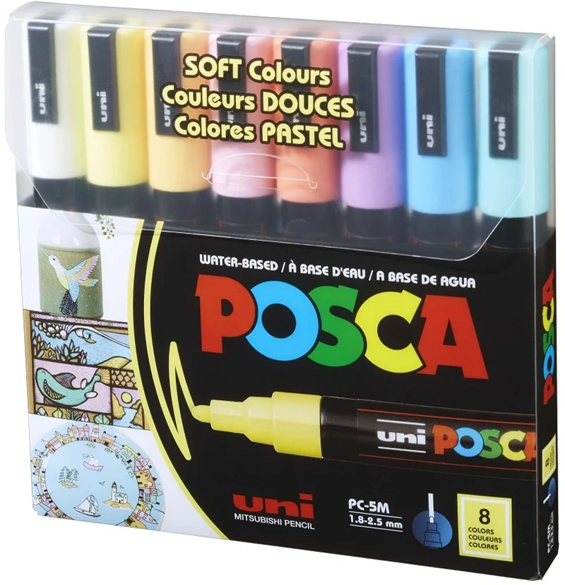 Uni Posca PC-5M 1.8-2.5 Su Bazlı Boyama Markörü Seti Pastel Renkler 8 RENK