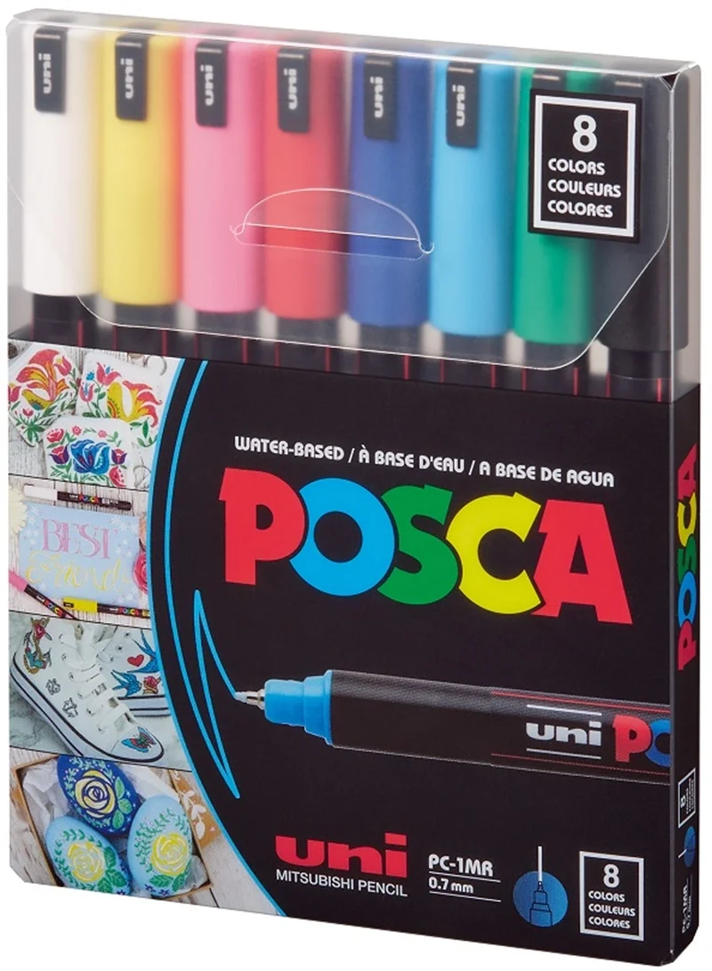 Uni Posca PC-1MR 0.7 Su Bazlı Boyama Markörü Seti Ana Renkler 8 RENK
