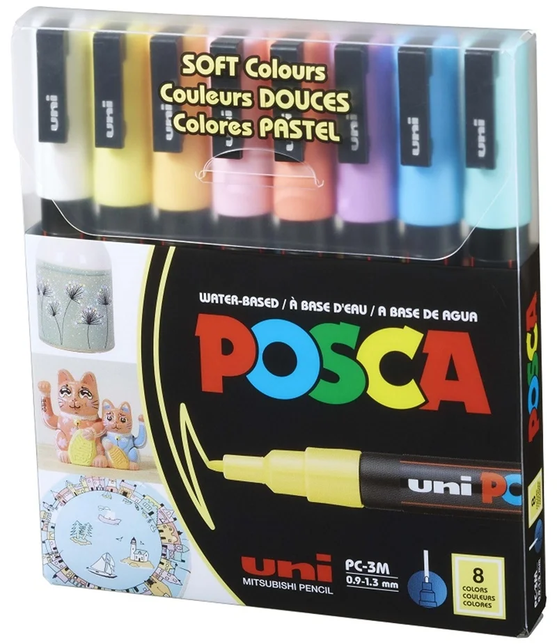 Uni Posca PC-3M 0.9-1.3 Su Bazlı Boyama Markörü Seti Pastel Renkler 8 RENK