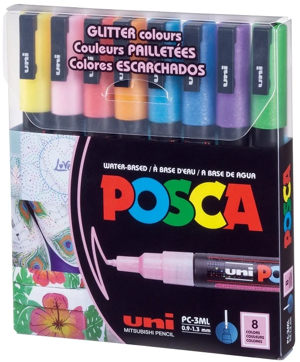 Uni Posca PC-3M 0.9-1.3 Su Bazlı Boyama Markörü Seti Simli Renkler 8 RENK