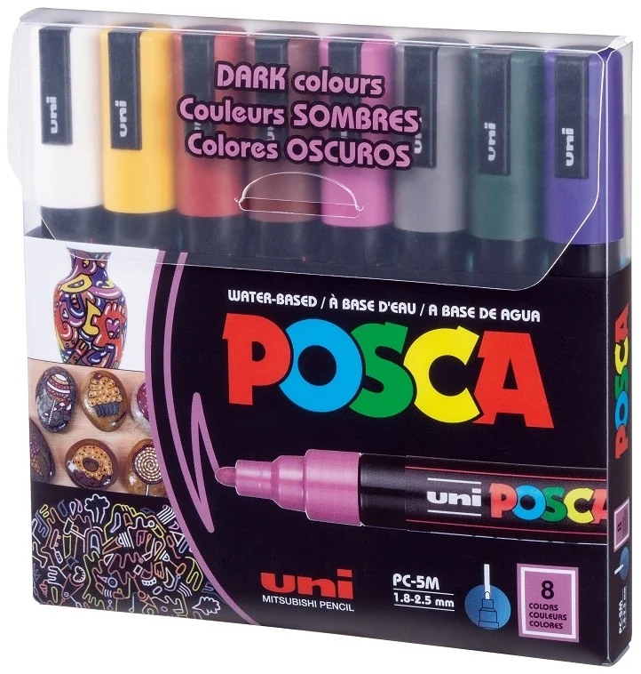 Uni Posca PC-5M 1.8-2.5 Su Bazlı Boyama Markörü Seti Koyu Renkler 8 RENK