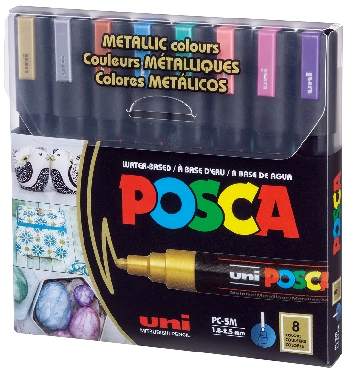 Uni Posca PC-5M 1.8-2.5 Su Bazlı Boyama Markörü Seti Metalik Renkler 8 RENK