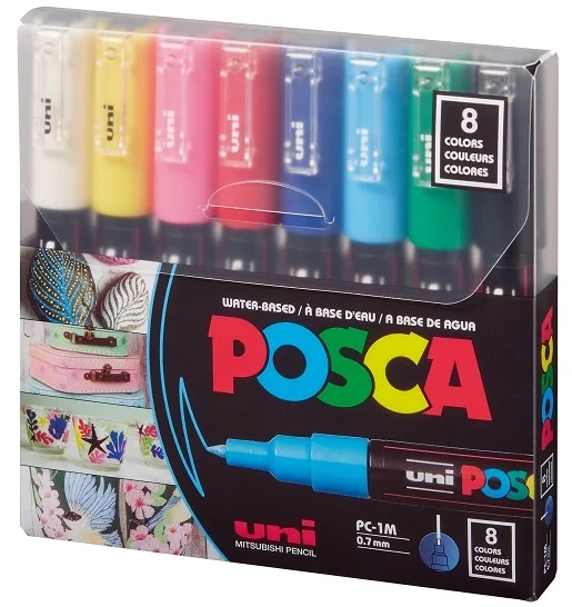 Uni Posca PC-1M 0.7 Su Bazlı Boyama Markörü Seti Ana Renkler 8 RENK