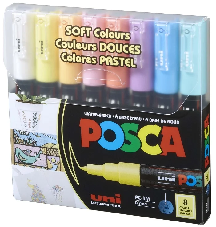 Uni Posca PC-1M 0.7 Su Bazlı Boyama Markörü Seti Pastel Renkler 8 RENK