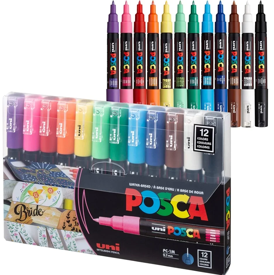 Uni Posca PC-1M 0.7 Su Bazlı Boyama Markörü Seti Pastel Renkler 12 RENK