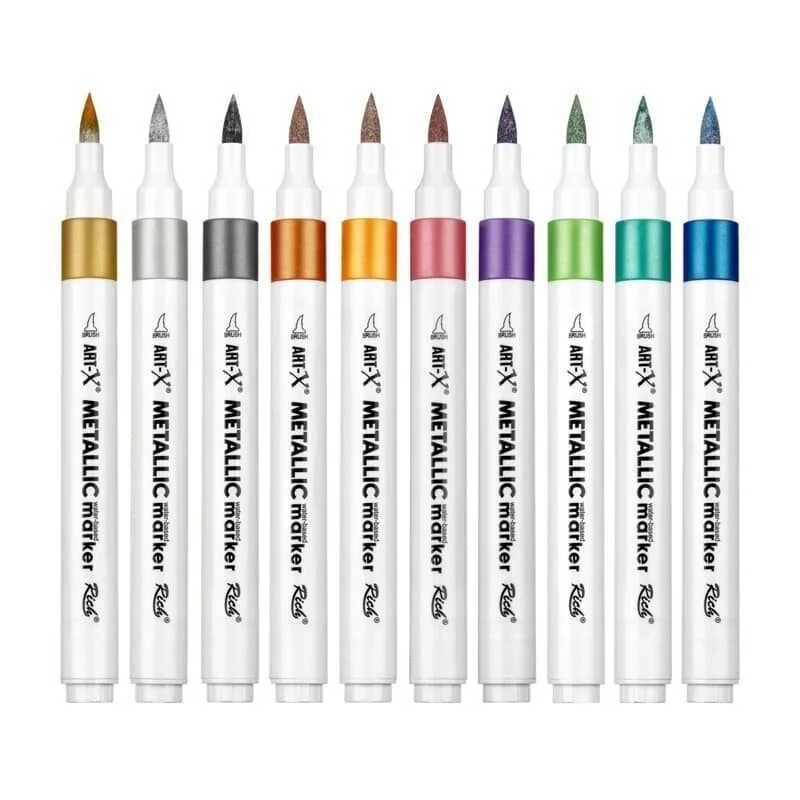 Rich Art-X Acrylic Duo Metallic Marker Çift Uçlu Yaldızlı Su Bazlı Akrilik Boyama Markörü Seti 10 RENK