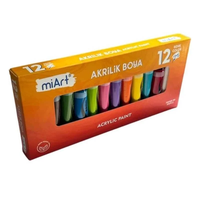 Miart Akrilik Boya Seti 15 ml. x 12 Renk Tüp (EN71-3)