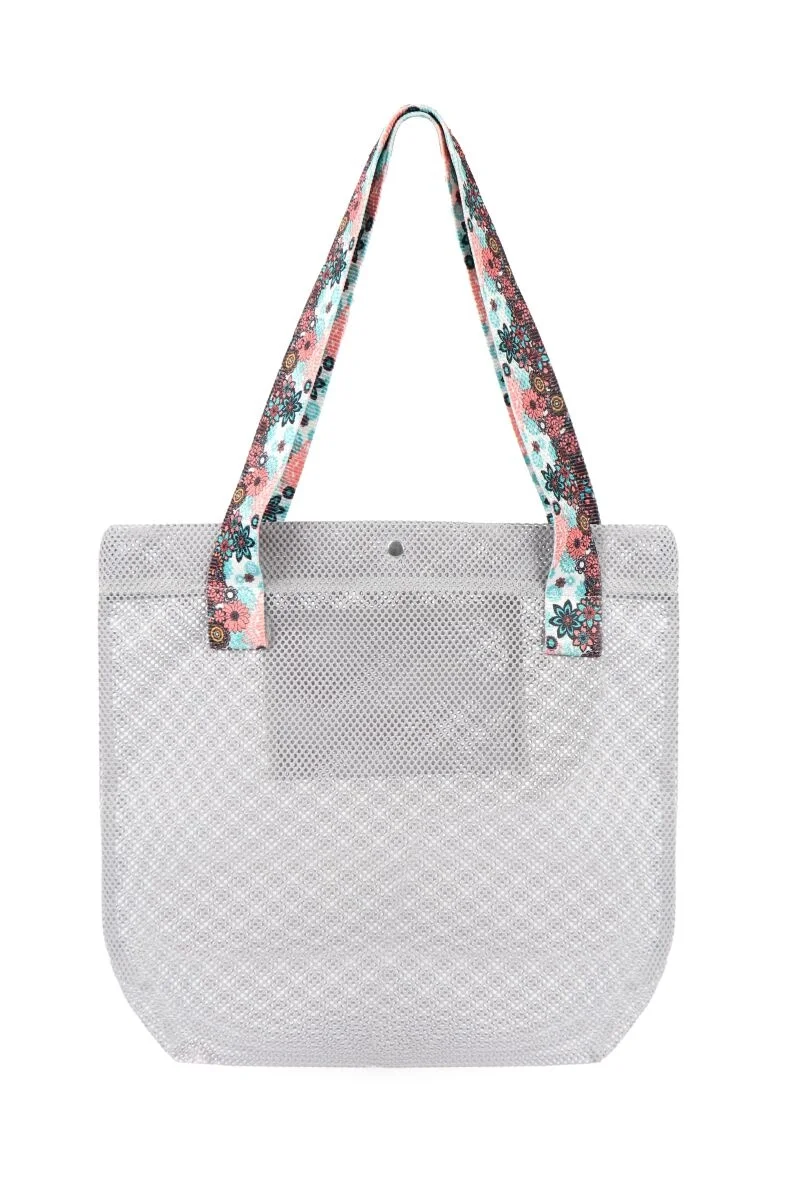 BBack File Kadın Plaj Çantası / Günlük El Ve Omuz Çantası 44x37 cm. GRİ (Desenli Saplı)