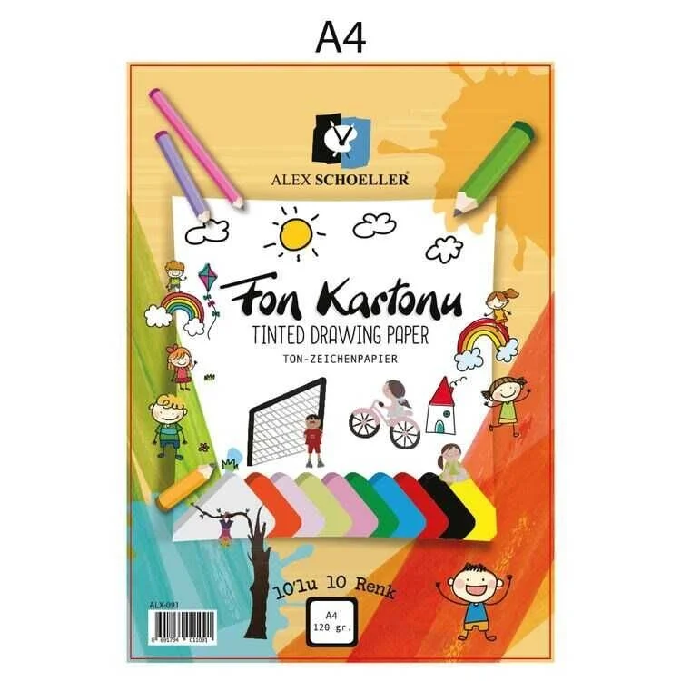 Alex Schoeller Fon Kartonu 120 gr. A4 10 Renk Karışık Poşetli