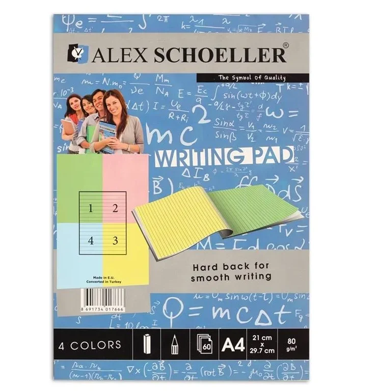 Alex Schoeller A4 Renkli Bloknot 80 gr. Çizgili 60'lı