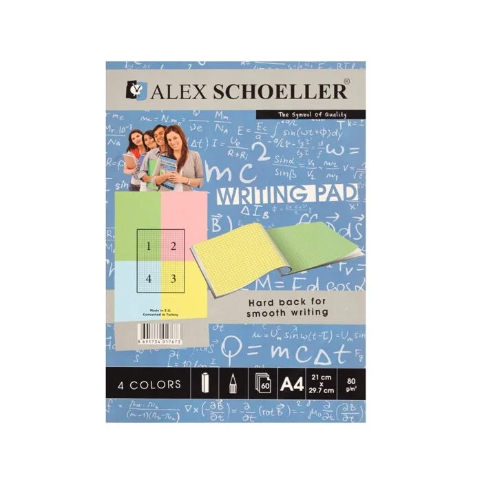 Alex Schoeller A4 Renkli Bloknot 80 gr. Kareli 60'lı