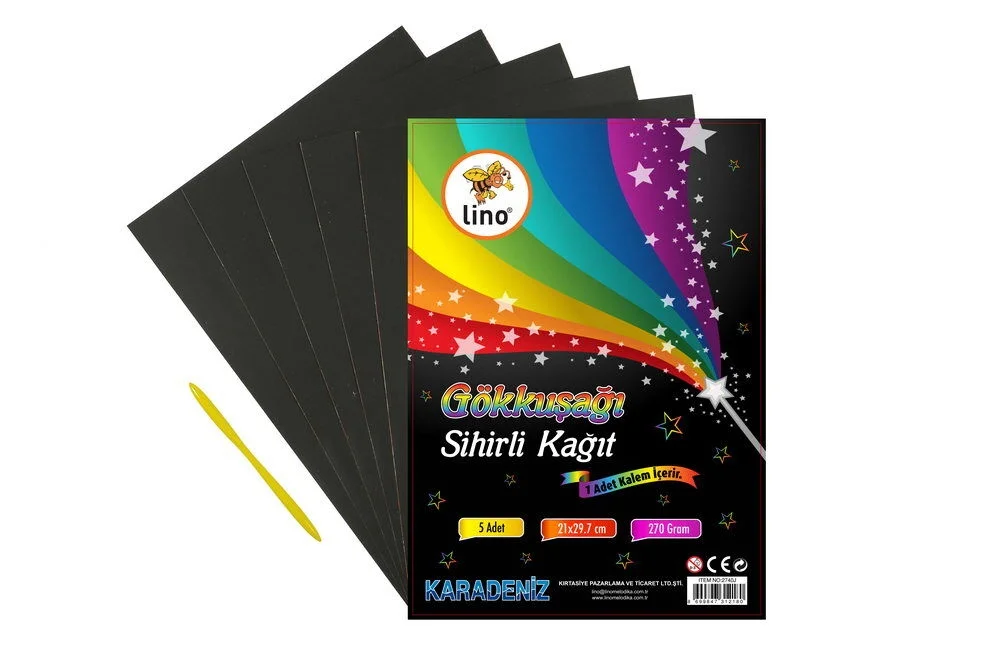 Lino Sihirli Kağıt Kazıma (Gökkuşağı) 5'li Paket 20x30 cm.