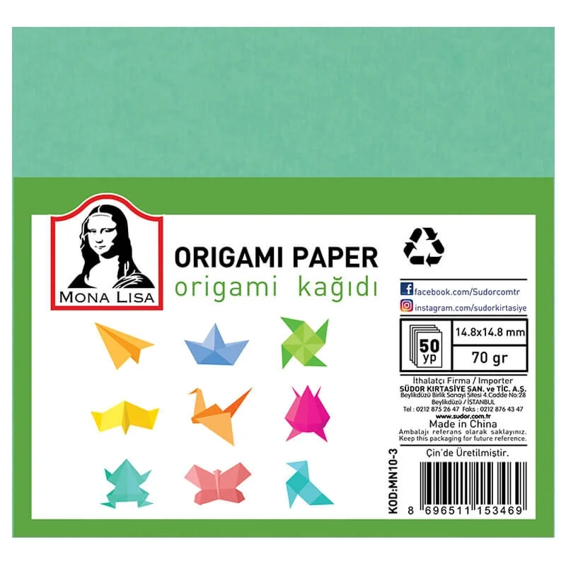 Südor Mona Lisa Origami Kağıdı 15x15 cm. 10 Renk 50 Adet