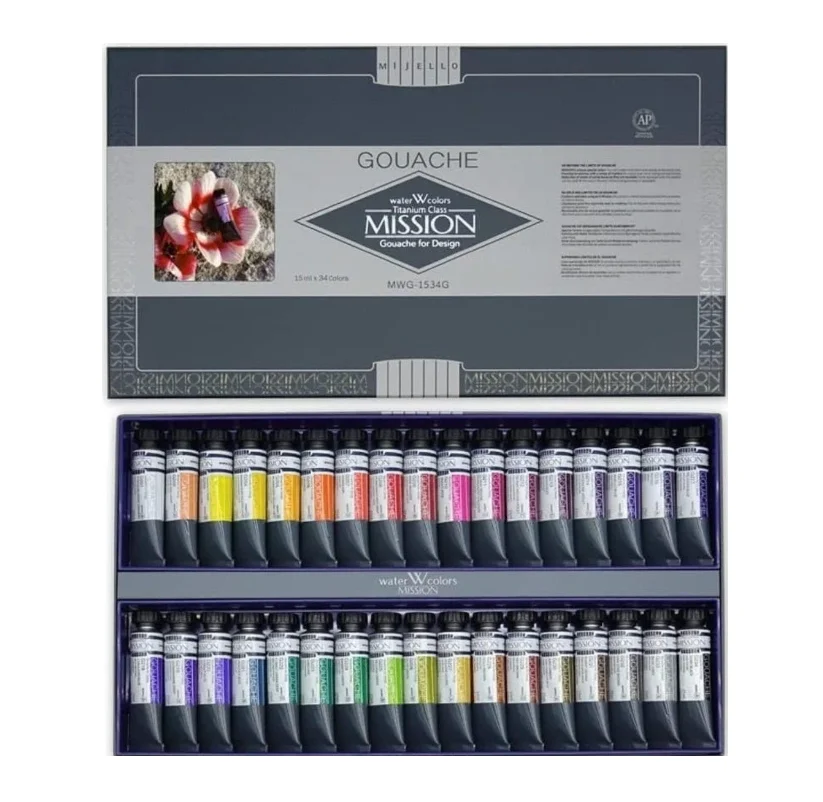 Mijello Mission Titanium Class Pigment Tüp Guaj Boya Seti 15 ml. x 34 Renk