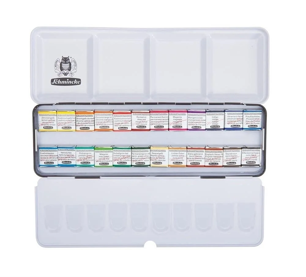 Schmincke Horadam Aquarell Taş Tablet Sulu Boya Seti Artist Seri Yarım Tablet 24 Renk Metal Kutu