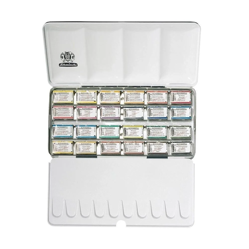 Schmincke Horadam Aquarell Taş Tablet Sulu Boya Seti Tam Tablet 24 Renk Metal Kutu