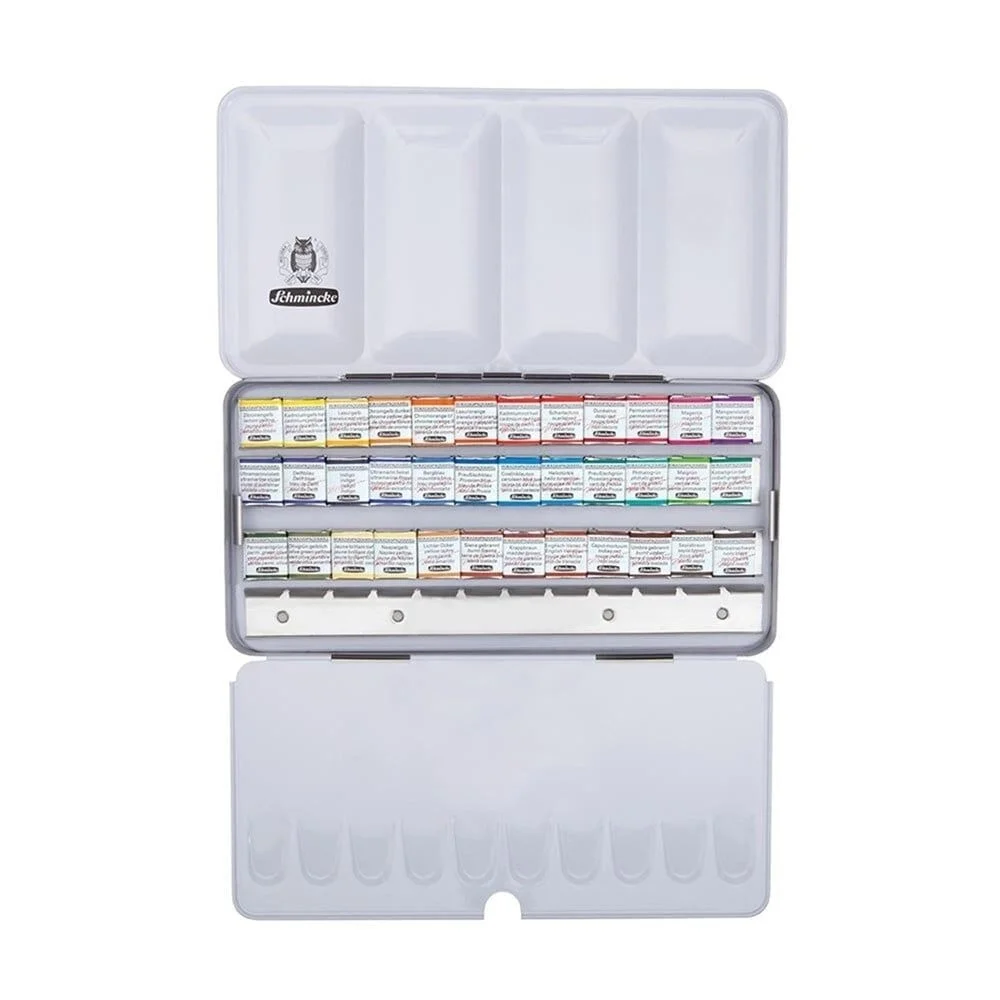 Schmincke Horadam Aquarell Taş Tablet Sulu Boya Seti Yarım Tablet 36 Renk Metal Kutu