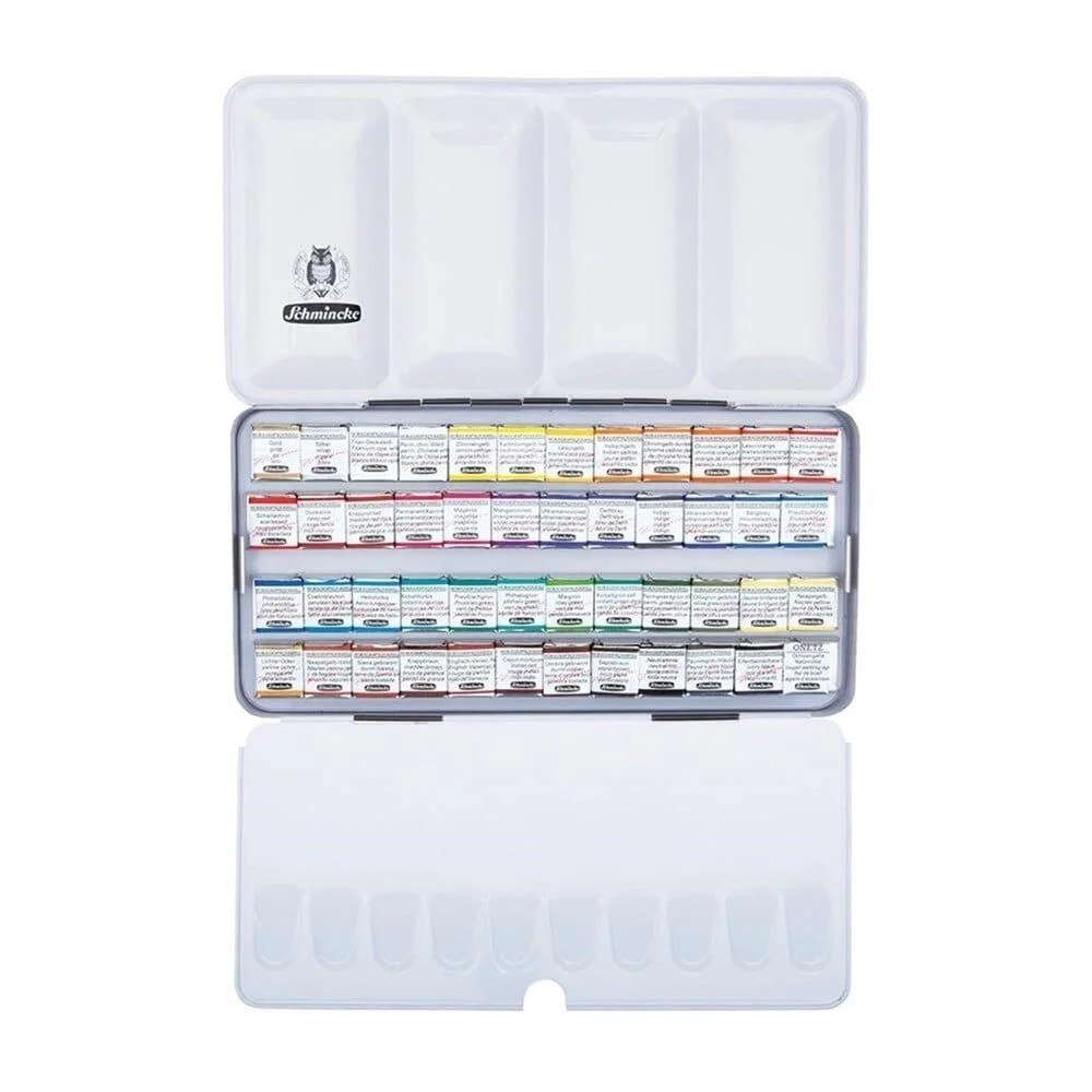 Schmincke Horadam Aquarell Taş Tablet Sulu Boya Seti Yarım Tablet 48 Renk Metal Kutu