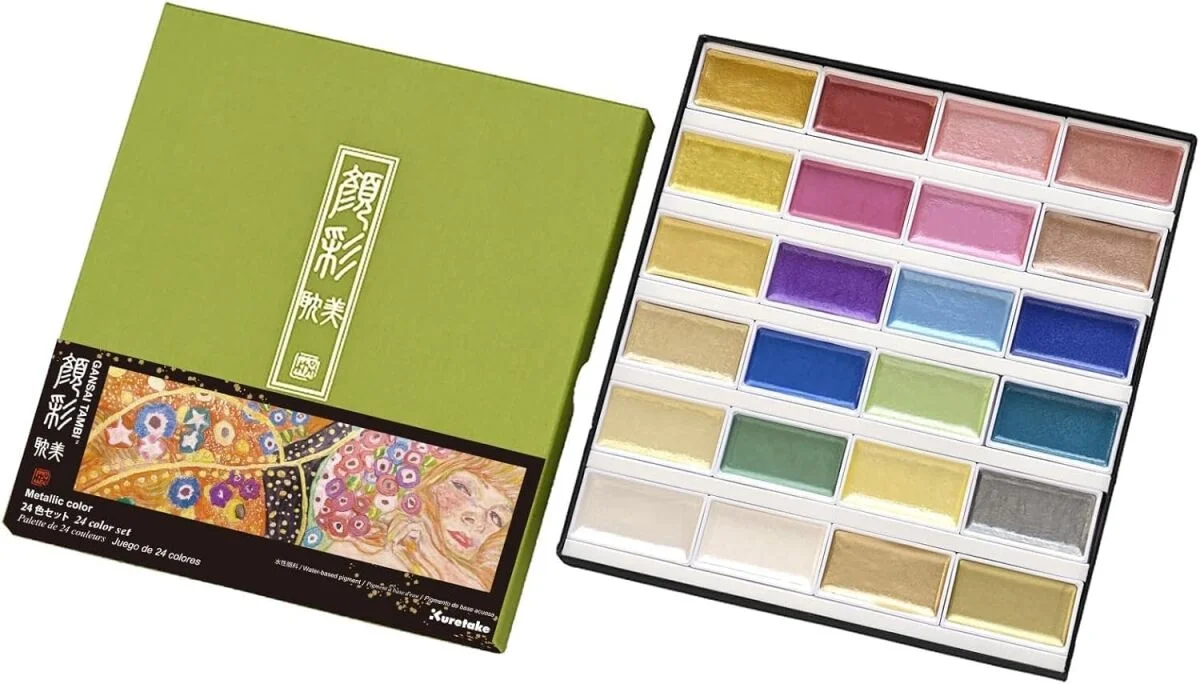 Zig Kuretake Gansai Tambi Metallic Colors Yaldız Tablet Sulu Boya Seti 24 Renk Set 1