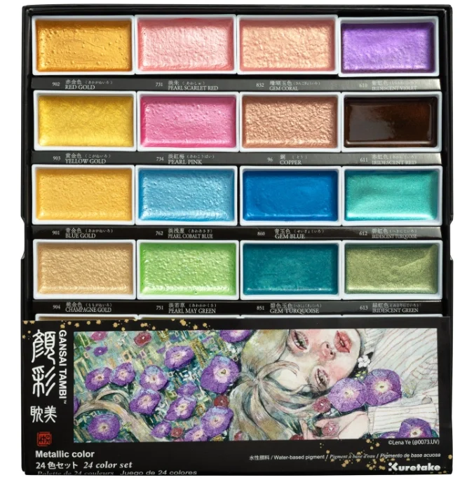 Zig Kuretake Gansai Tambi Metallic Colors Yaldız Tablet Sulu Boya Seti 24 Renk Set II