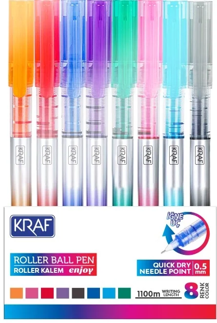 Kraf 0.5 İğne Uçlu Roller Kalem Seti 8 Renk