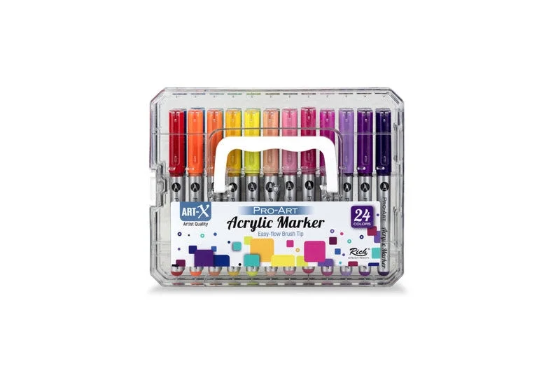 Rich Art-X Pro Fırça Uçlu Akrilik Marker Seti 24 Renk Kristal Kutulu Set
