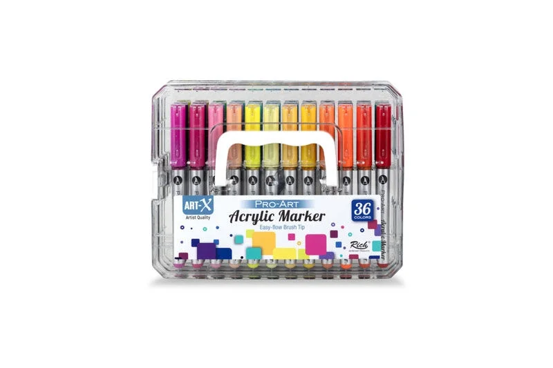 Rich Art-X Pro Fırça Uçlu Akrilik Marker Seti 36 Renk Kristal Kutulu Set